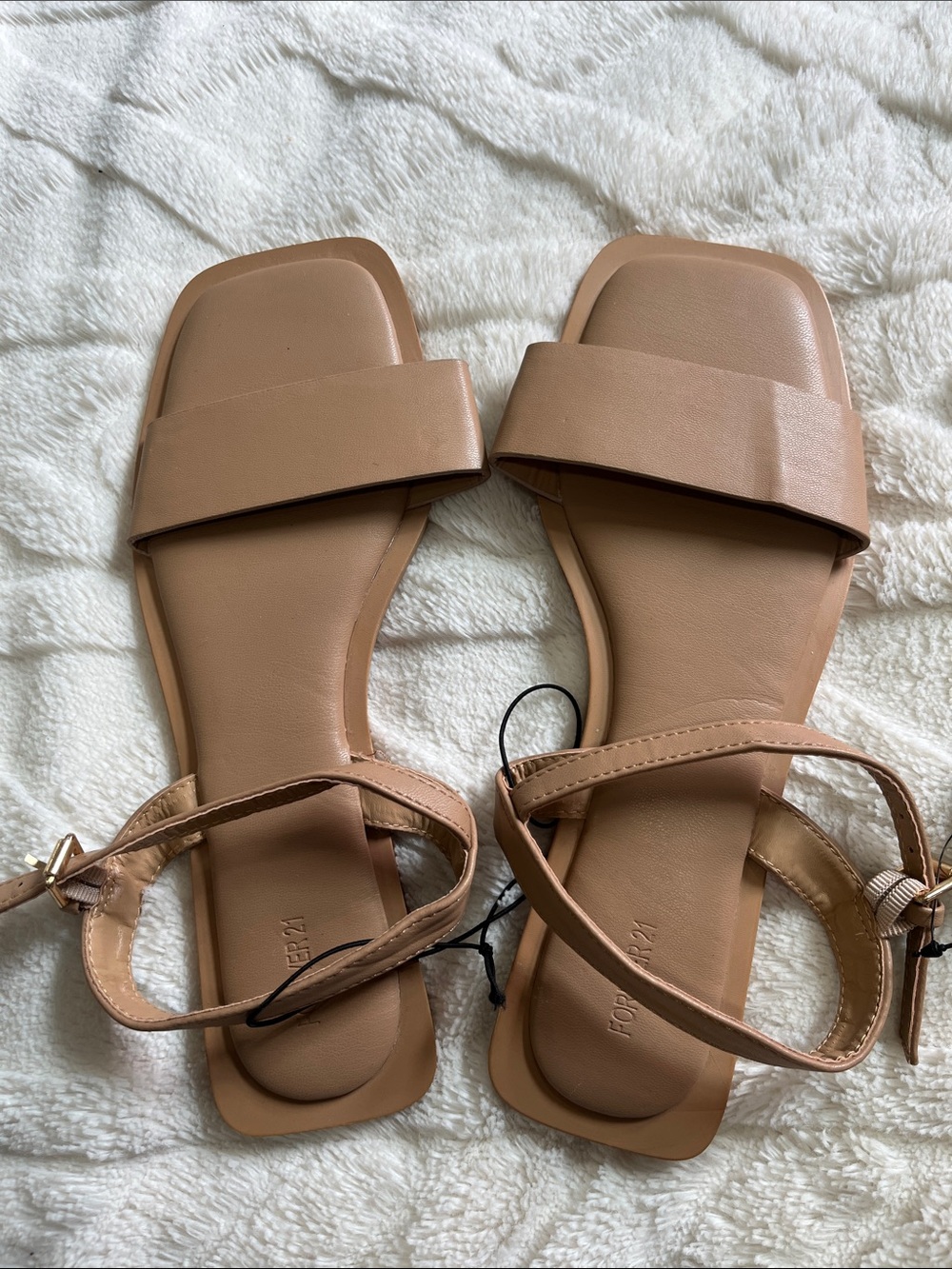 Forever 21 Women's Tan Square-Toe Ankle Strap Sandals